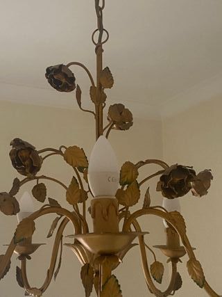Lampadario ottone 5 bracci con fiori