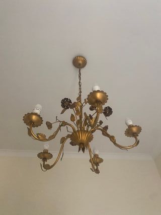 Lampadario ottone 5 bracci con fiori
