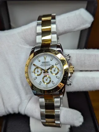 Reloj Seiko Mod Daytona Oyster Dorado y  Plateado