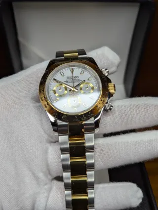 Reloj Seiko Mod Daytona Oyster Dorado y  Plateado