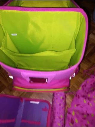 Mochila escolar Herlitz rosa y verde