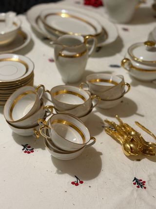 Vajilla Limoges Francia Cerámica Dorada