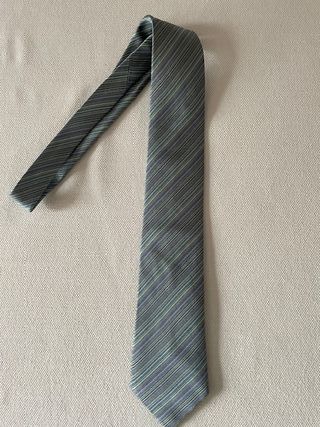 Corbata Hermes Seda Rayas Gris y Verde