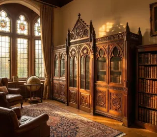 Mueble estilo gótico madera y cristal