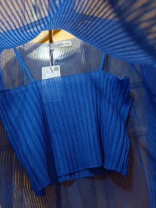 Blusa Mango Rejilla Azul Talla M