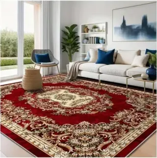 Alfombra estilo clásico beige y rojo