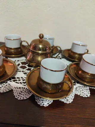 Servizio Caffè Vintage Ottone e Porcellana