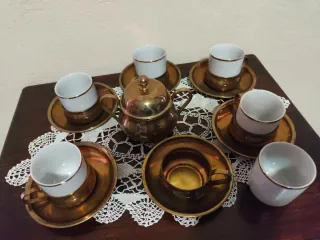 Servizio Caffè Vintage Ottone e Porcellana