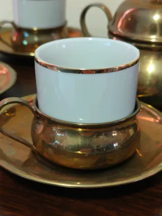 Servizio Caffè Vintage Ottone e Porcellana