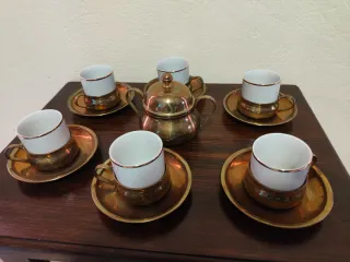 Servizio Caffè Vintage Ottone e Porcellana