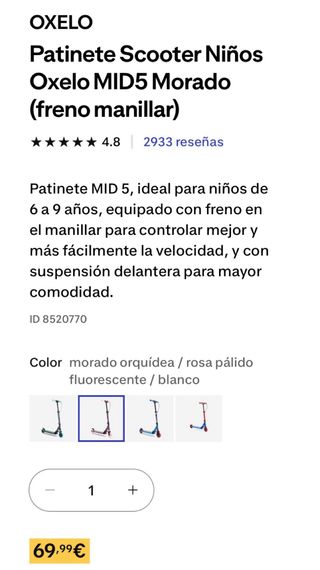 Patinete Oxelo Morado Niños