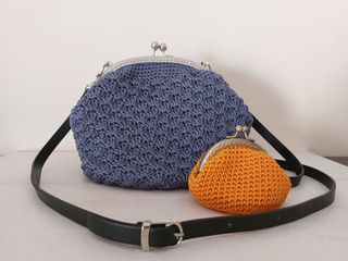 Bolso crochet vintage azul nuevo
