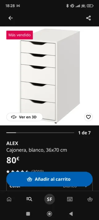 Cajonera de escritorio blanca