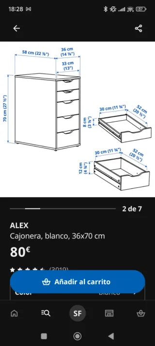 Cajonera de escritorio blanca