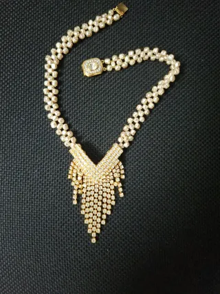 Collar fiesta perlas Majorica dorado y blanco