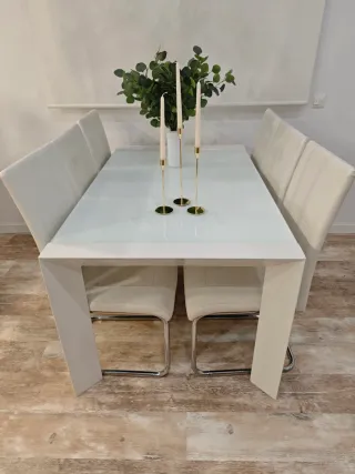 Mesa Comedor Cristal 6 Sillas Piel