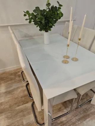 Mesa Comedor Cristal 6 Sillas Piel