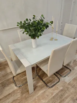 Mesa Comedor Cristal 6 Sillas Piel