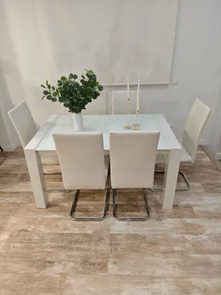 Mesa Comedor Cristal 6 Sillas Piel