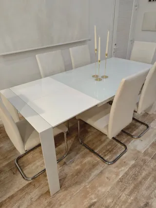 Mesa Comedor Cristal 6 Sillas Piel