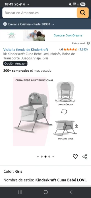 Cuna de viaje Kinderkraft Lovi Gris