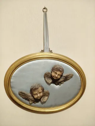 Cuadro Decorativo Angelotes. Dorado y Plateado.