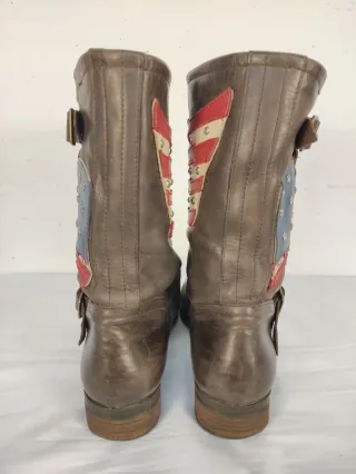 Stivali biker unisex marrone e rosso