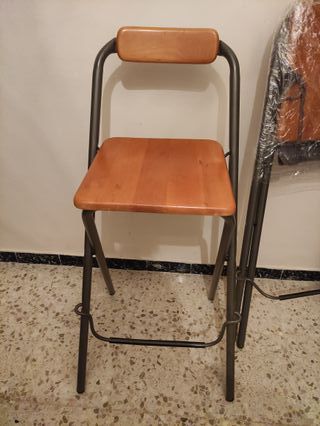 2 Sillas Altas Plegables Cocina Madera Metal.