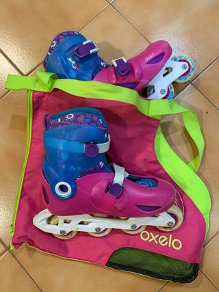 Patines en línea rosas y azules para niña talla 34