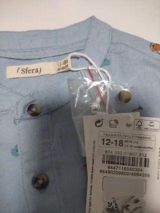 Camisa Sfera Bebé Niño T.12/18 con Etiqueta
