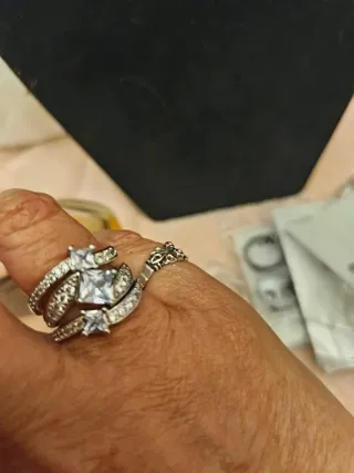 Anillos platesfos con circonitas, 3 por 1 ,