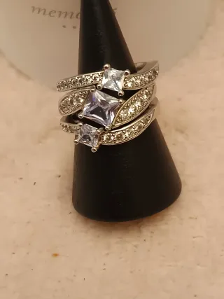 Anillos platesfos con circonitas, 3 por 1 ,