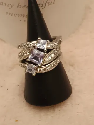 Anillos platesfos con circonitas, 3 por 1 ,