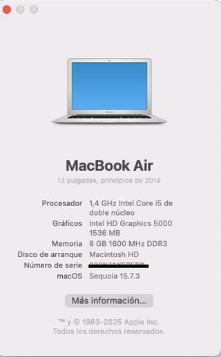 MacBook Air 13' 2014 i5 1.4GHz 8GB RAM 128GB SSD