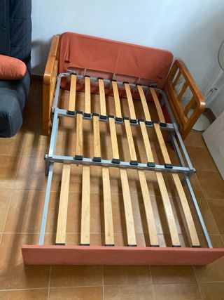 Sofá Cama Madera y Tela Rayas