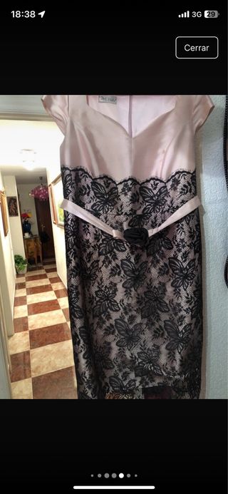 Vestido de fiesta negro y rosa, de seda