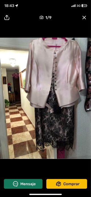 Vestido de fiesta negro y rosa, de seda
