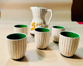 Conjunto sangría vintage, Jarra + 5 vasos, Años 70