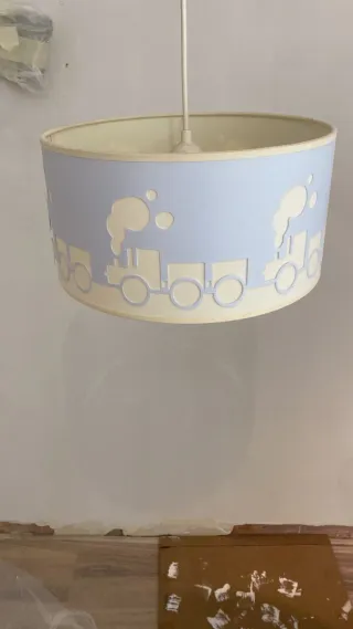 Lámpara infantil trenes azul y beige