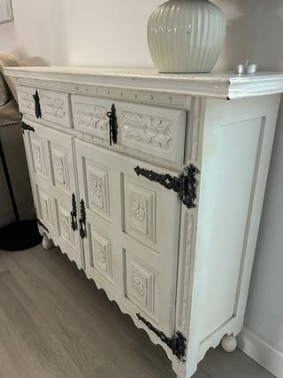 Consola antigua blanca 2 cajones Madera labrada