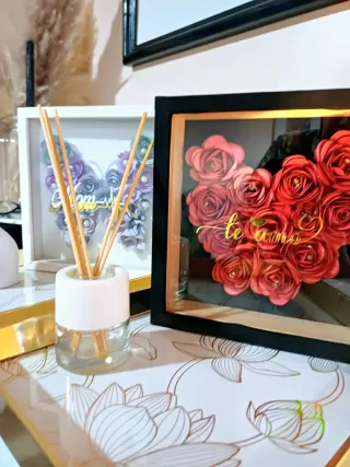 Cuadro Flores 3D Corazón Te Amo