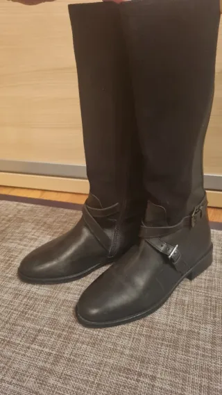 Botas altas piel y ante negras talla 38