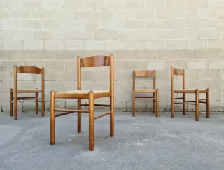 Set de 4 sillas de enea. Vintage, 70s.