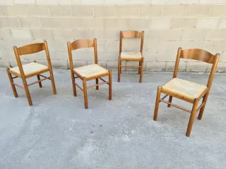 Set de 4 sillas de enea. Vintage, 70s.