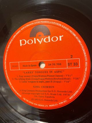 King Crimson “Lark's Tongues in Aspic “LP Vinilo