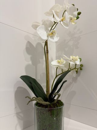 Orquídea Artificial Blanca en Maceta de Cristal