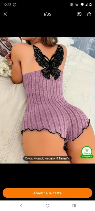 Pijama verde con encaje mariposa