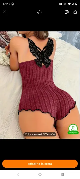 Pijama verde con encaje mariposa