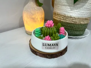 Vela artesanal aromática cactus y flores