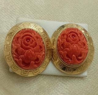 Pendientes Oro Coral Flor Tallada Nuevos